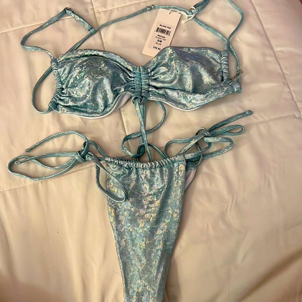summer haus baby blue holographic bikini set